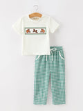 Western Plaid Horse Embroidery Boy Pants Set