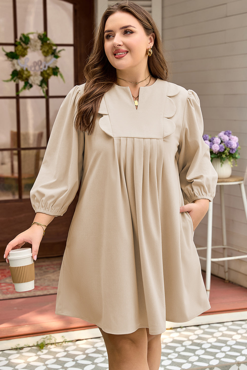 Mila Scallop Detail Mini PLUS Dress