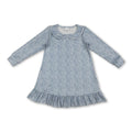 Long sleeves light blue floral ruffle baby girls dresses