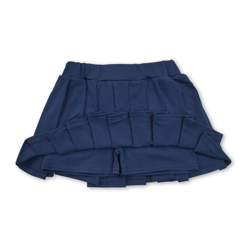 Navy cotton kids girls summer pleated skirt