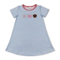 Light blue stripe baseball bow baby girls dresses