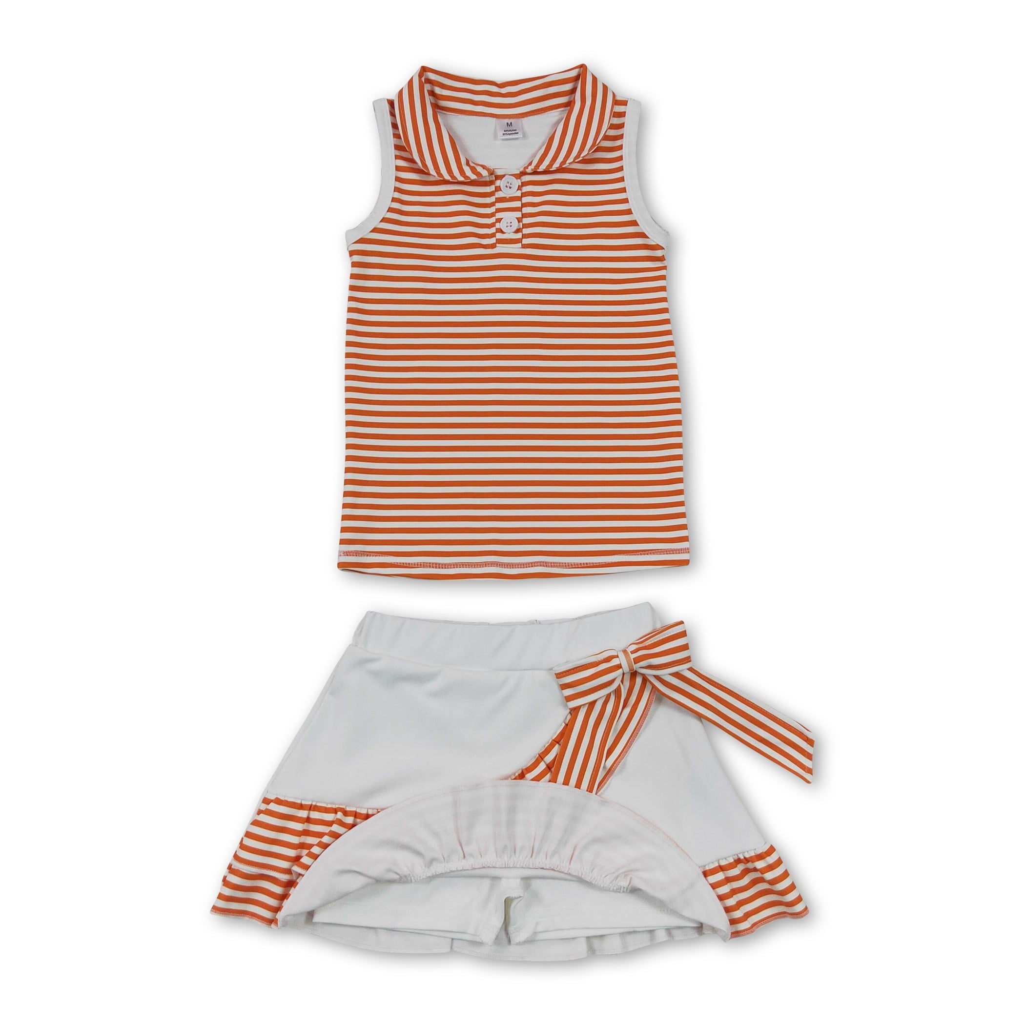 Sleeveless orange stripe polo top skirt girls team active outfit