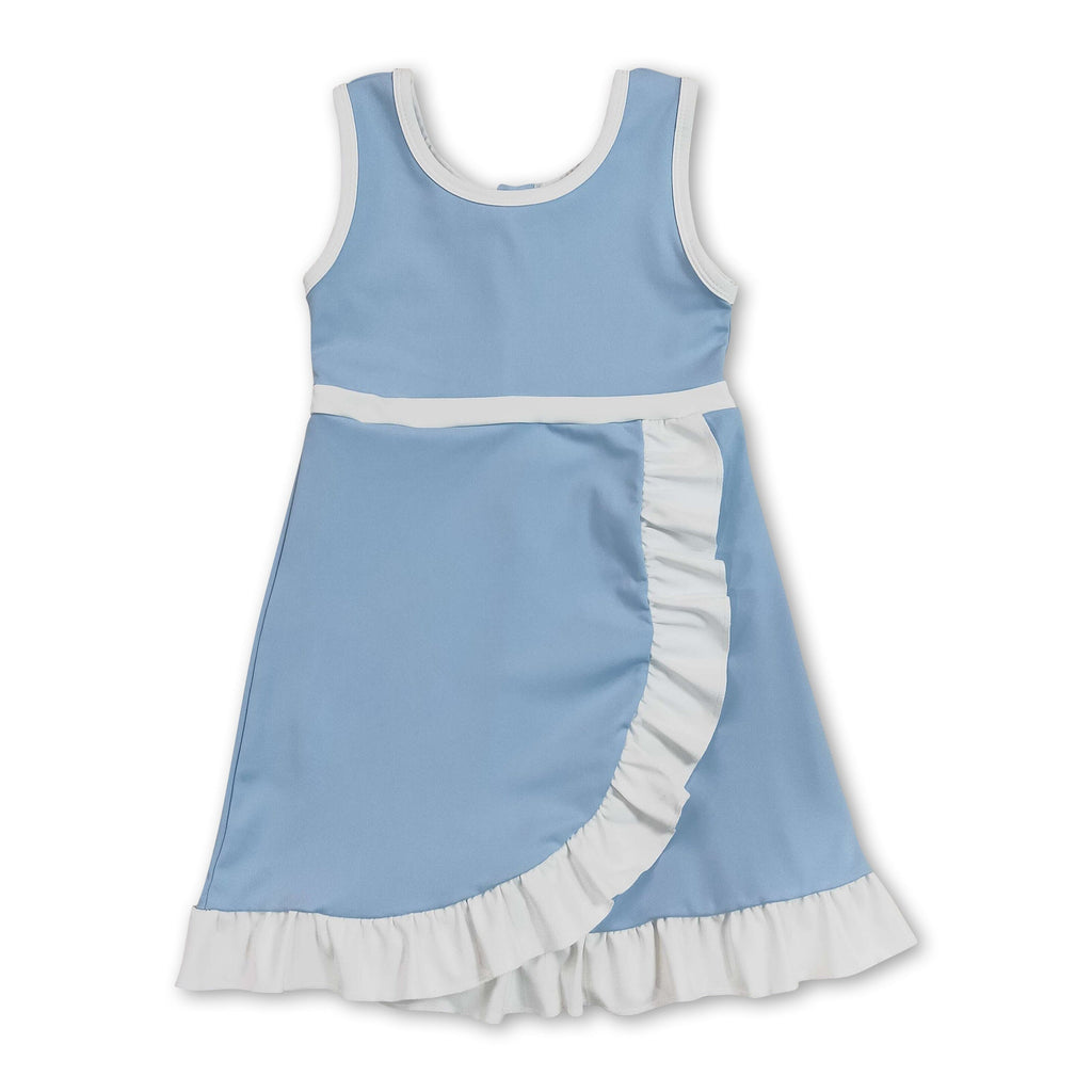 Sleeveless light blue ruffle princess kids girls athletic dress