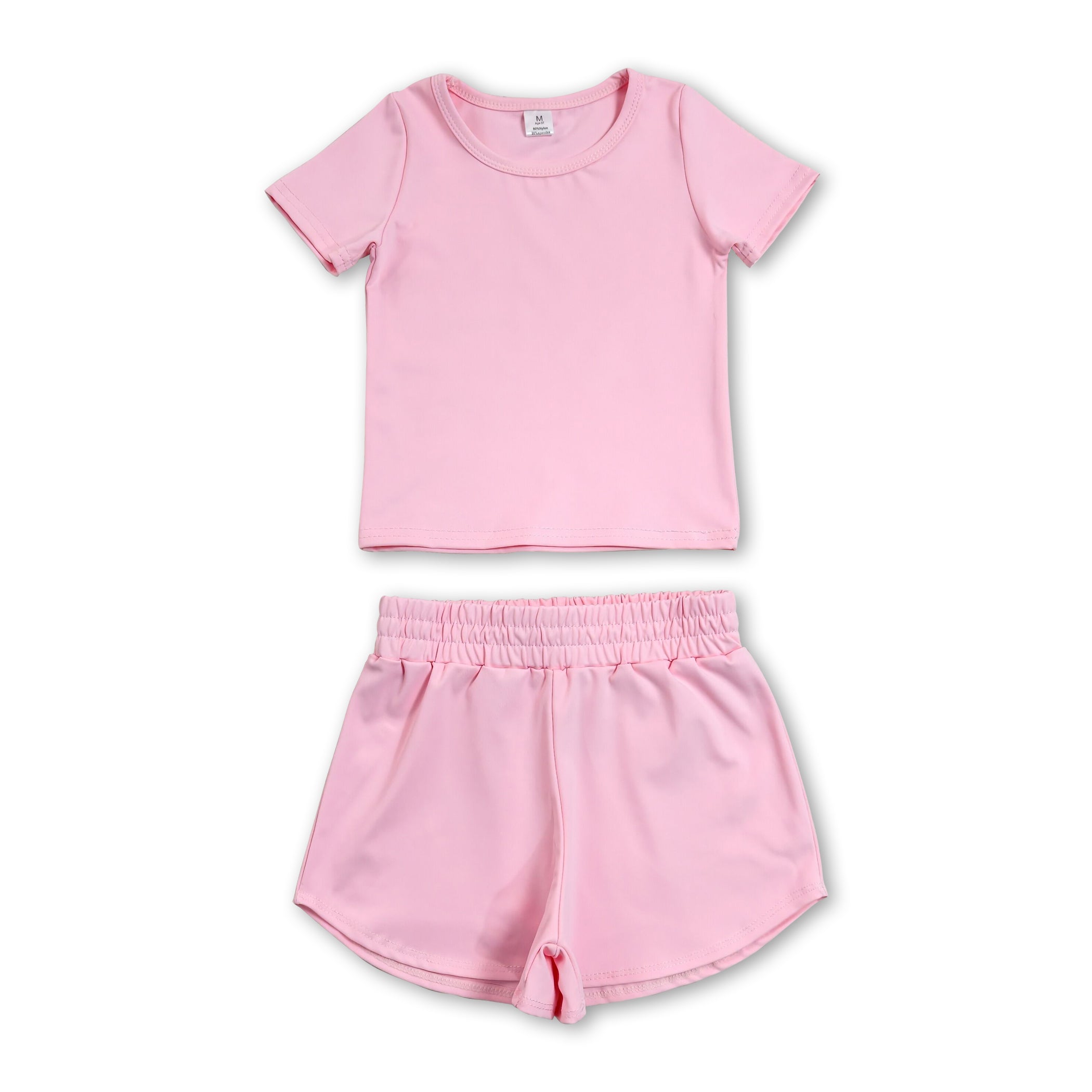 Short sleeves pink top shorts kids girls yoga active set
