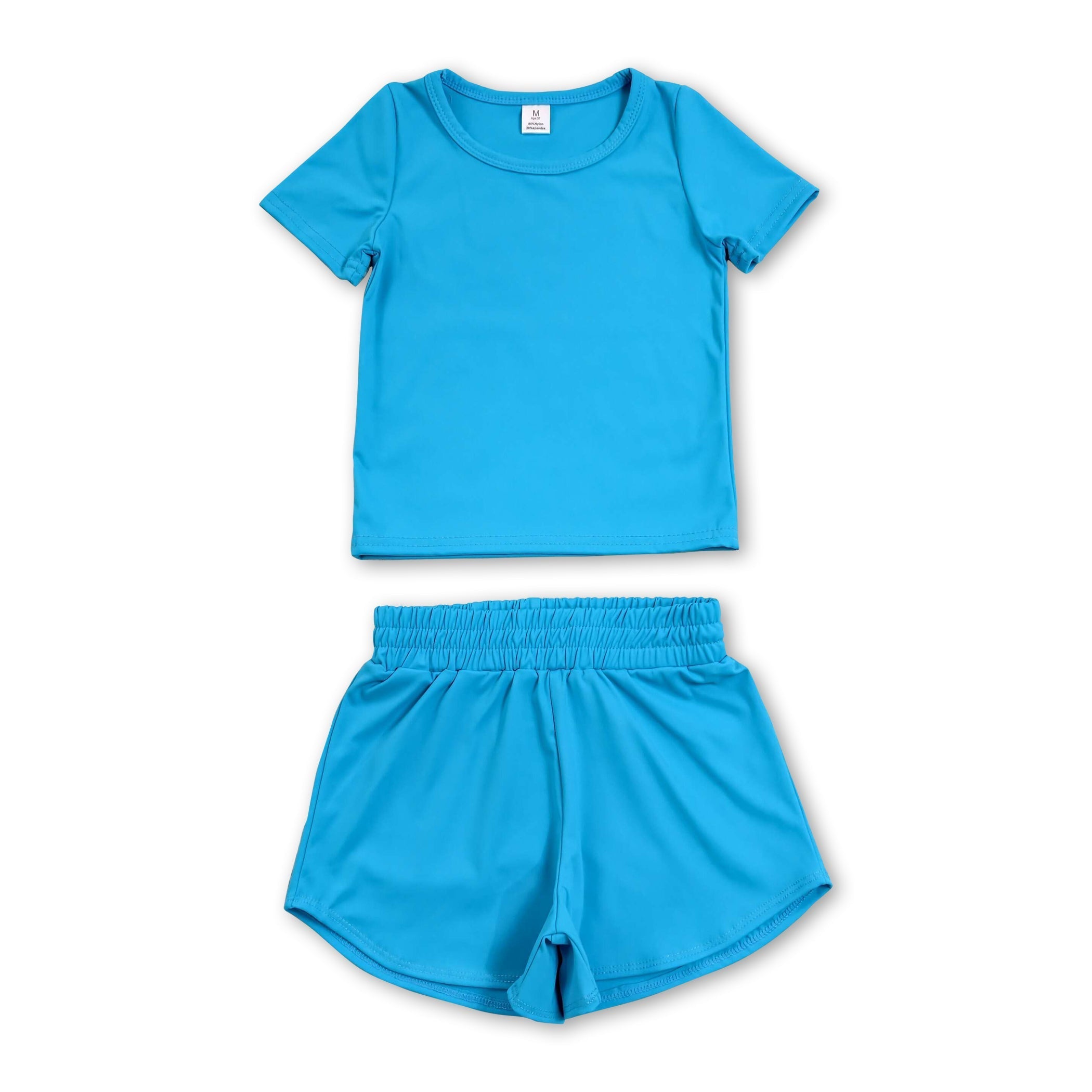 Short sleeves blue top shorts kids girls yoga active set