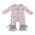 Green plaid ruffle duck bow baby girls romper