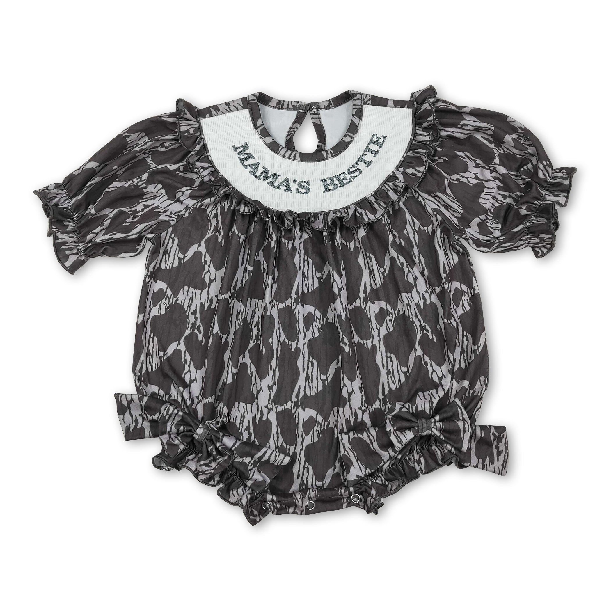 mama's bestie smock short sleeves heart baby girl romper