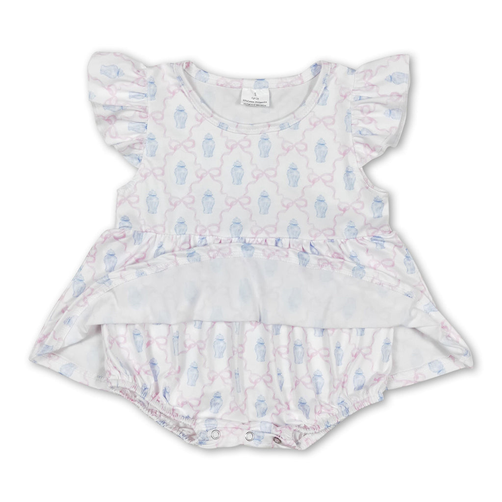 Flutter sleeves bow baby girls summer romper