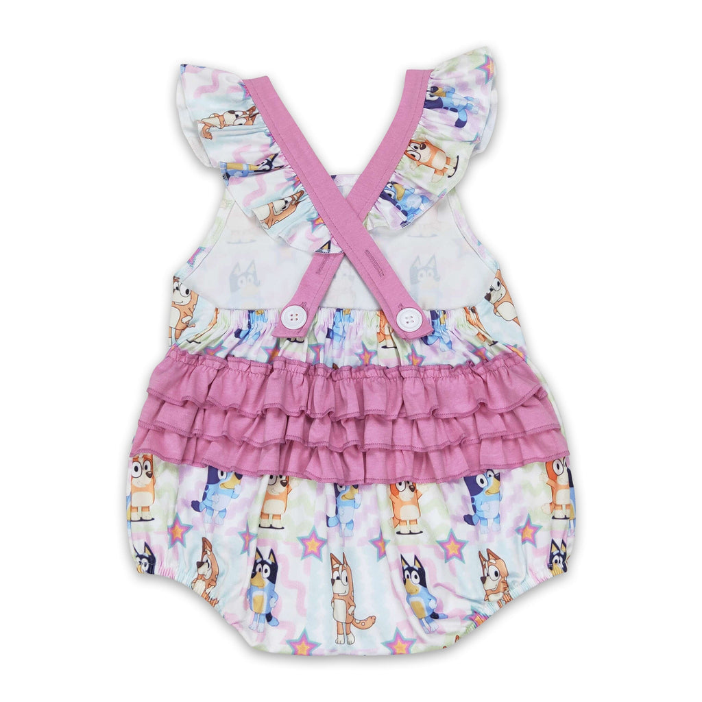 Pink flutter sleeves dog ruffle baby girls bubble