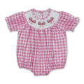 Short sleeves pink bow baby girls summer romper